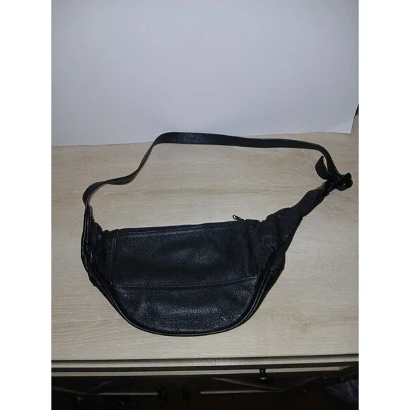 Wilsons Genuine Leather Fanny Pack Black With American Flag Closure Vintage - Picture 8 of 16